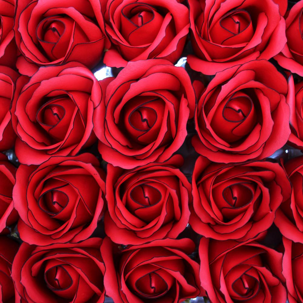 50x Craft Soap Flowers - Med Rose -Red With Black Rim