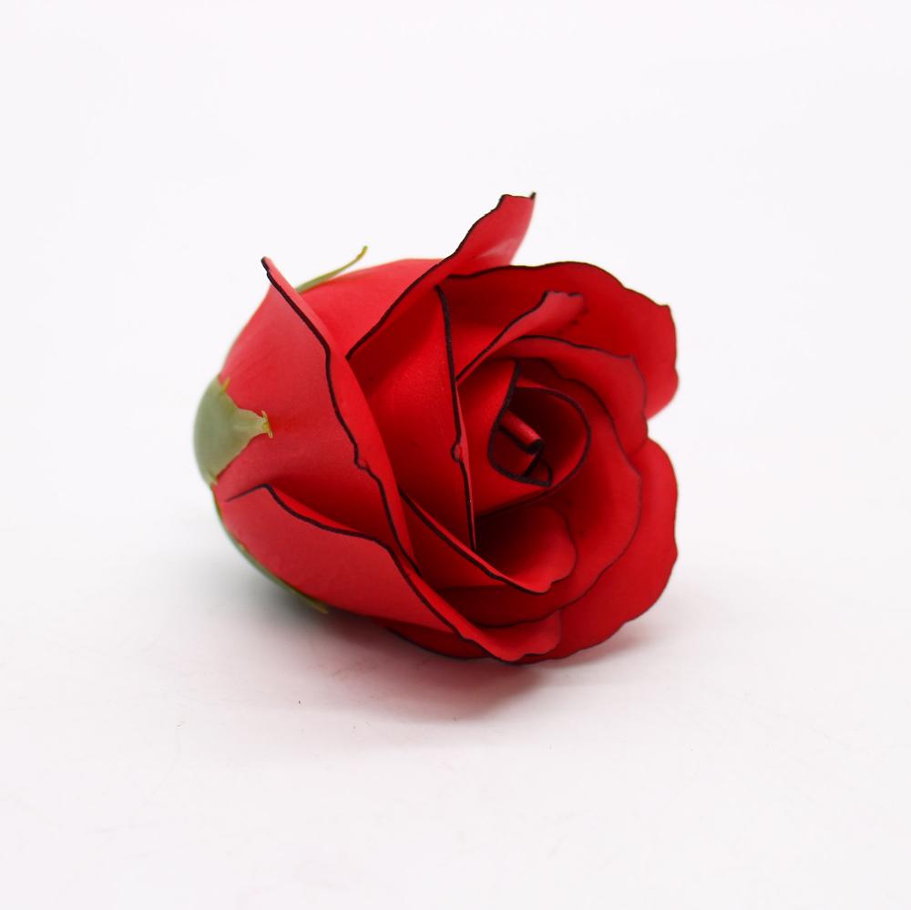 50x Craft Soap Flowers - Med Rose -Red With Black Rim