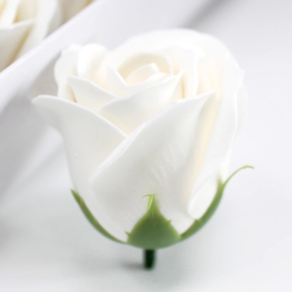 50x Craft Soap Flowers - Med Rose - White