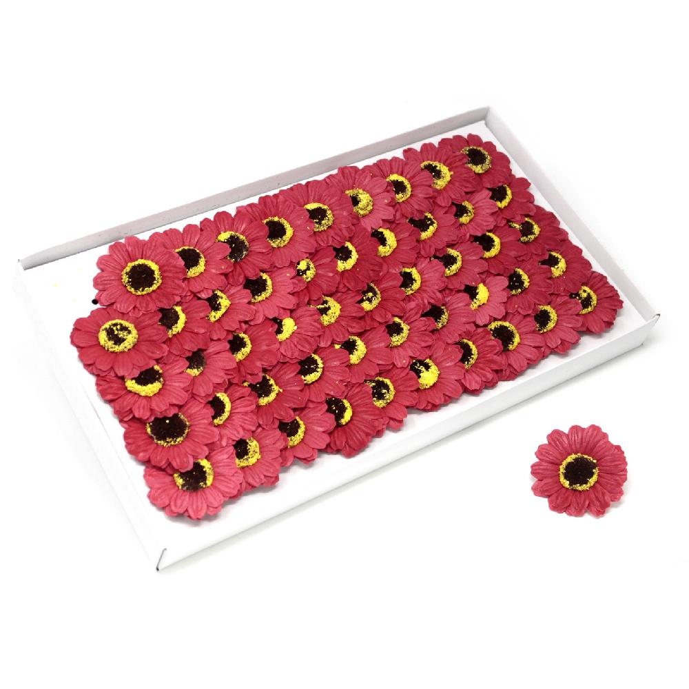 50x Craft Soap Flowers - Sml Sunflower - Red