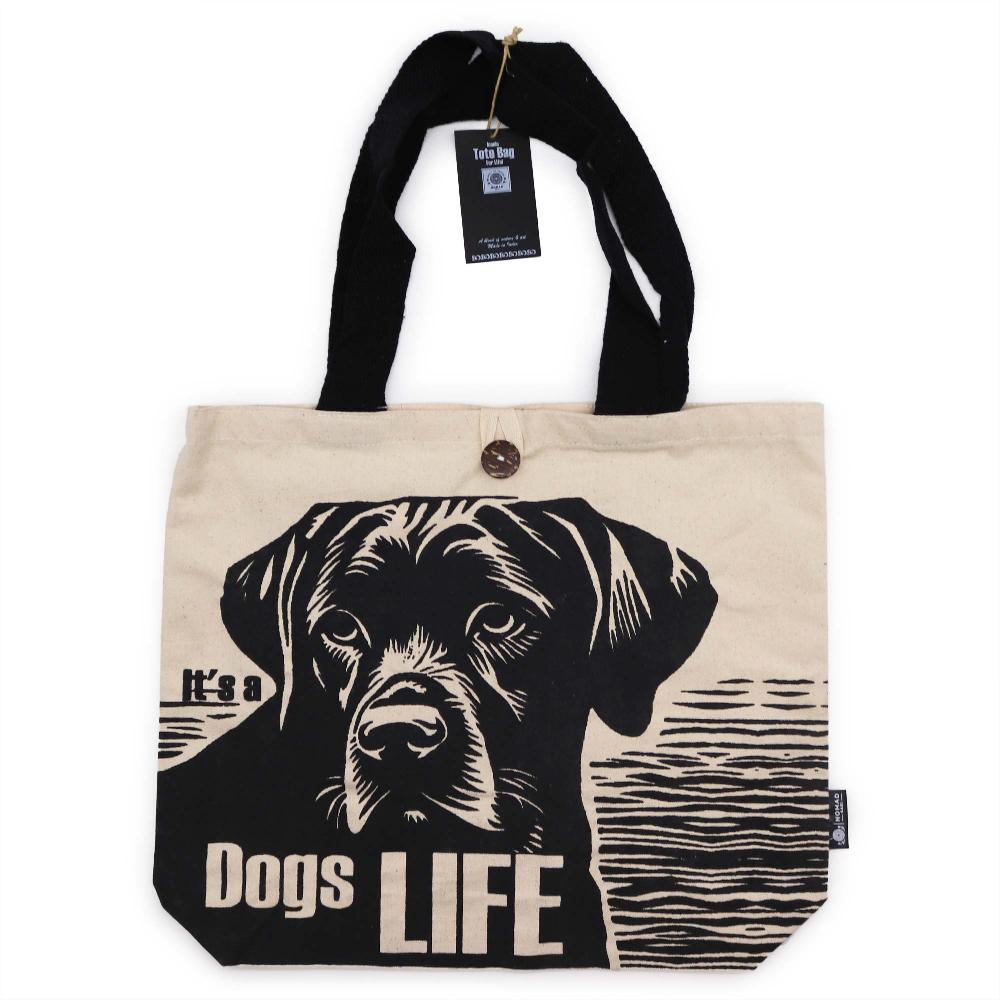 5x Iconic Classic Tote Bag - It's a Dogs Life - White 10oz (36x43x10cm)