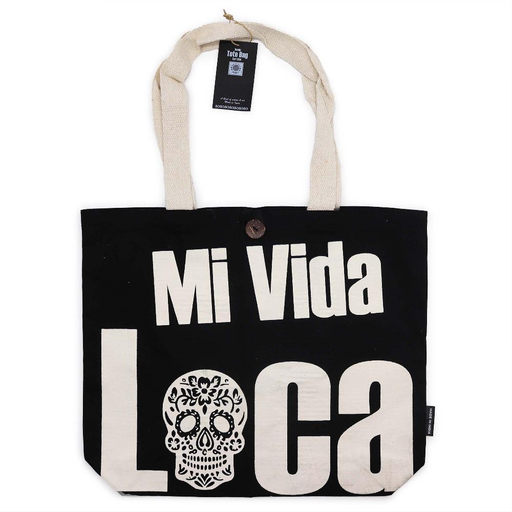 5x Iconic Classic Tote Bag - Mi Vida Loca - Black Natural 10oz (36x43x10cm)