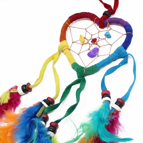 6x Bali Dreamcatchers - Small Heart/Round - Rainbow