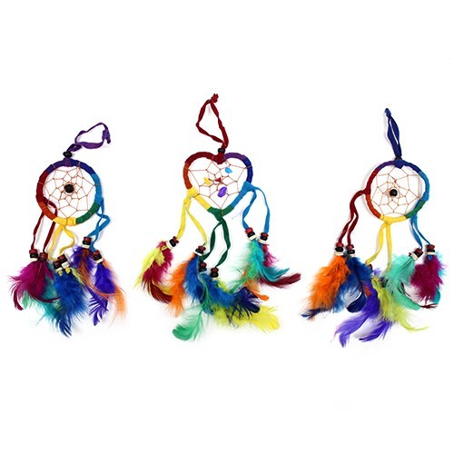 6x Bali Dreamcatchers - Small Heart/Round - Rainbow
