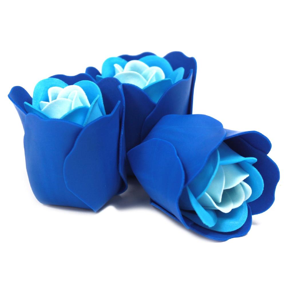 6x Set Of 3 Soap Flower Heart Box - Blue Wedding Roses