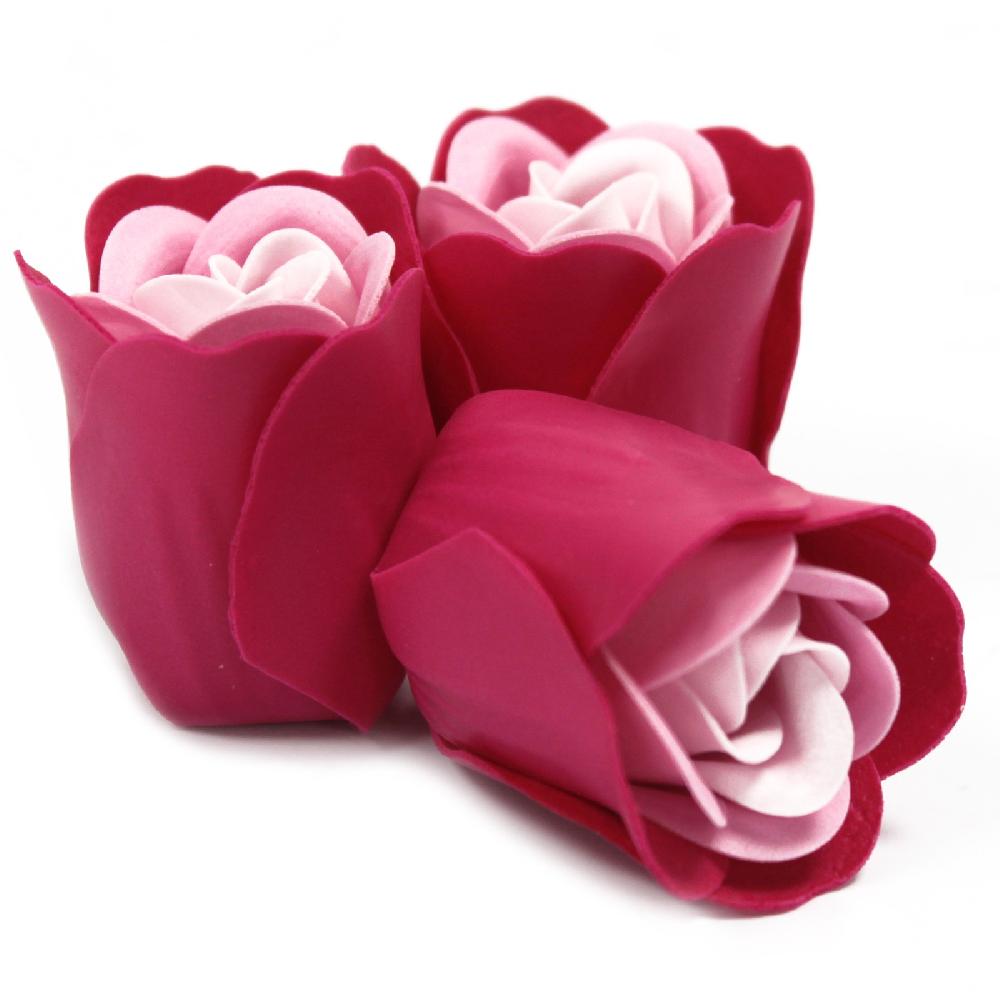 6x Set Of 3 Soap Flower Heart Box - Pink Roses