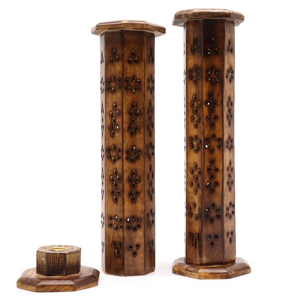 2x Mango Wood Hexagonal Tower