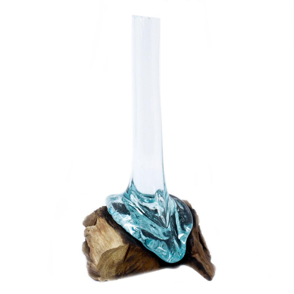 2x Molten Glass On Wood - Vase