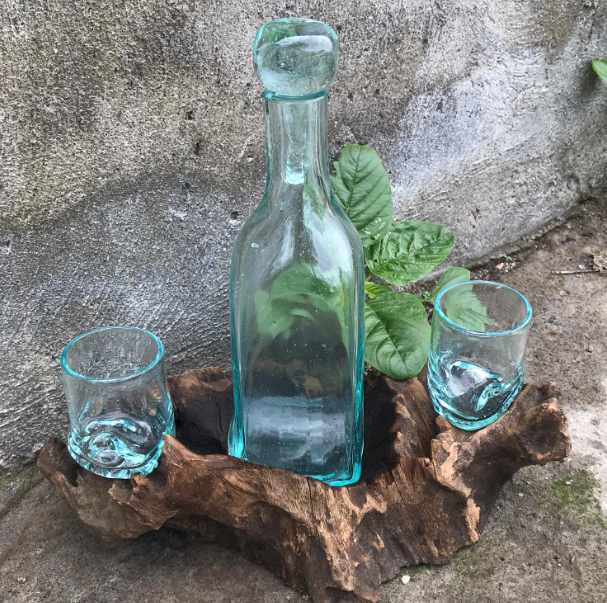 2x Molten Glass On Wood - Whisky Set