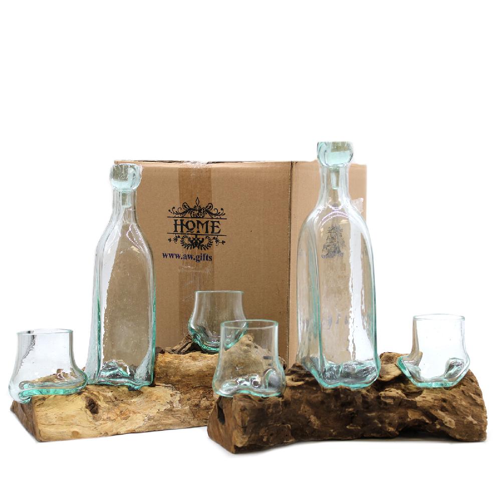 2x Molten Glass On Wood - Whisky Set