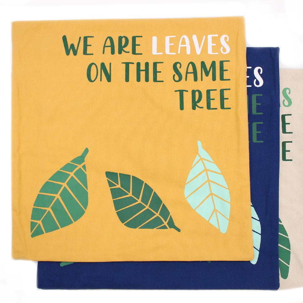 3x Cotton Cushion Cover - Leaves