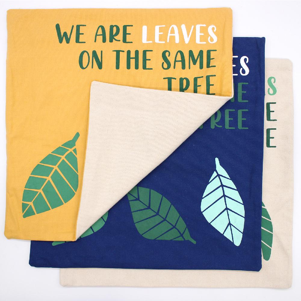 3x Cotton Cushion Cover - Leaves