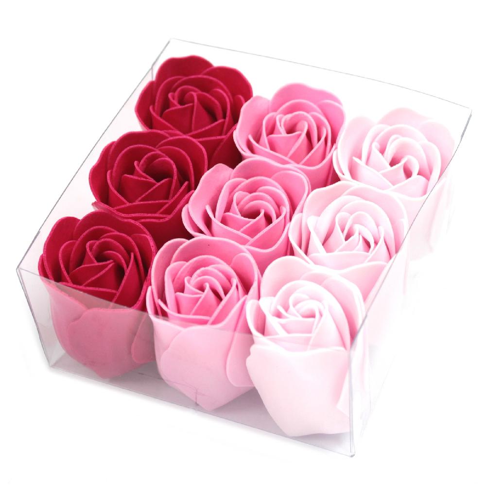 3x Set Of 9 Soap Flowers - Pink Roses