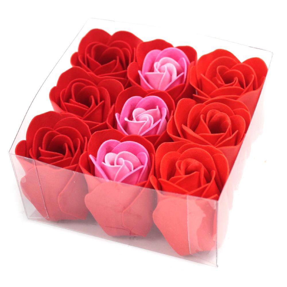 3x Set Of 9 Soap Flowers - Red Roses