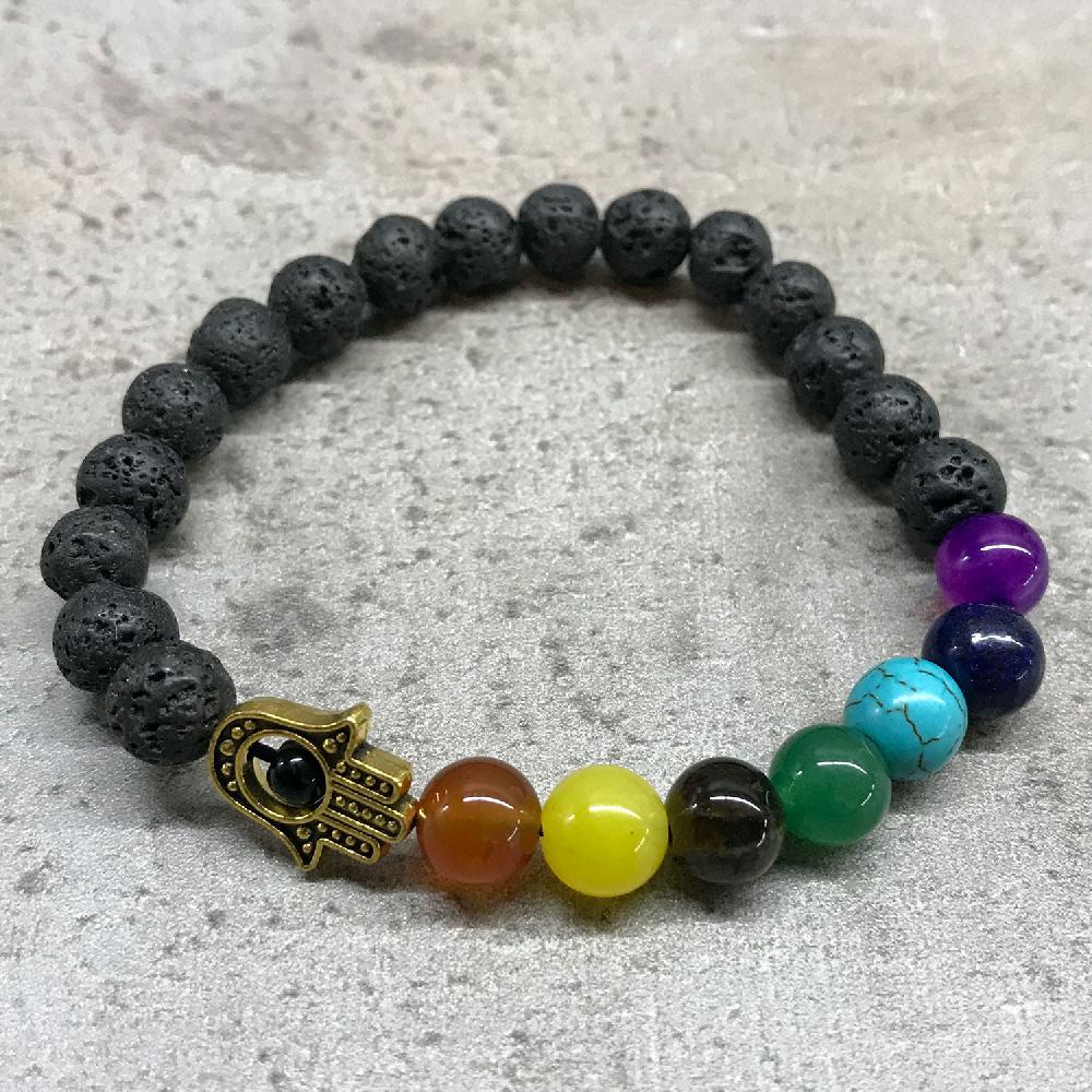4x Lava Stone Bracelet - Hamsa Chakra