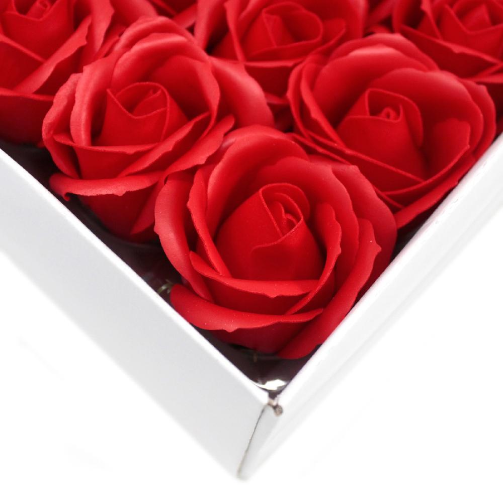 50x Craft Soap Flowers - Med Rose - Red