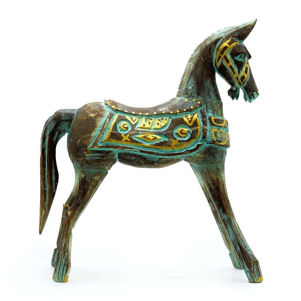 Large Gold & Turquoise Horse 32 Cm
