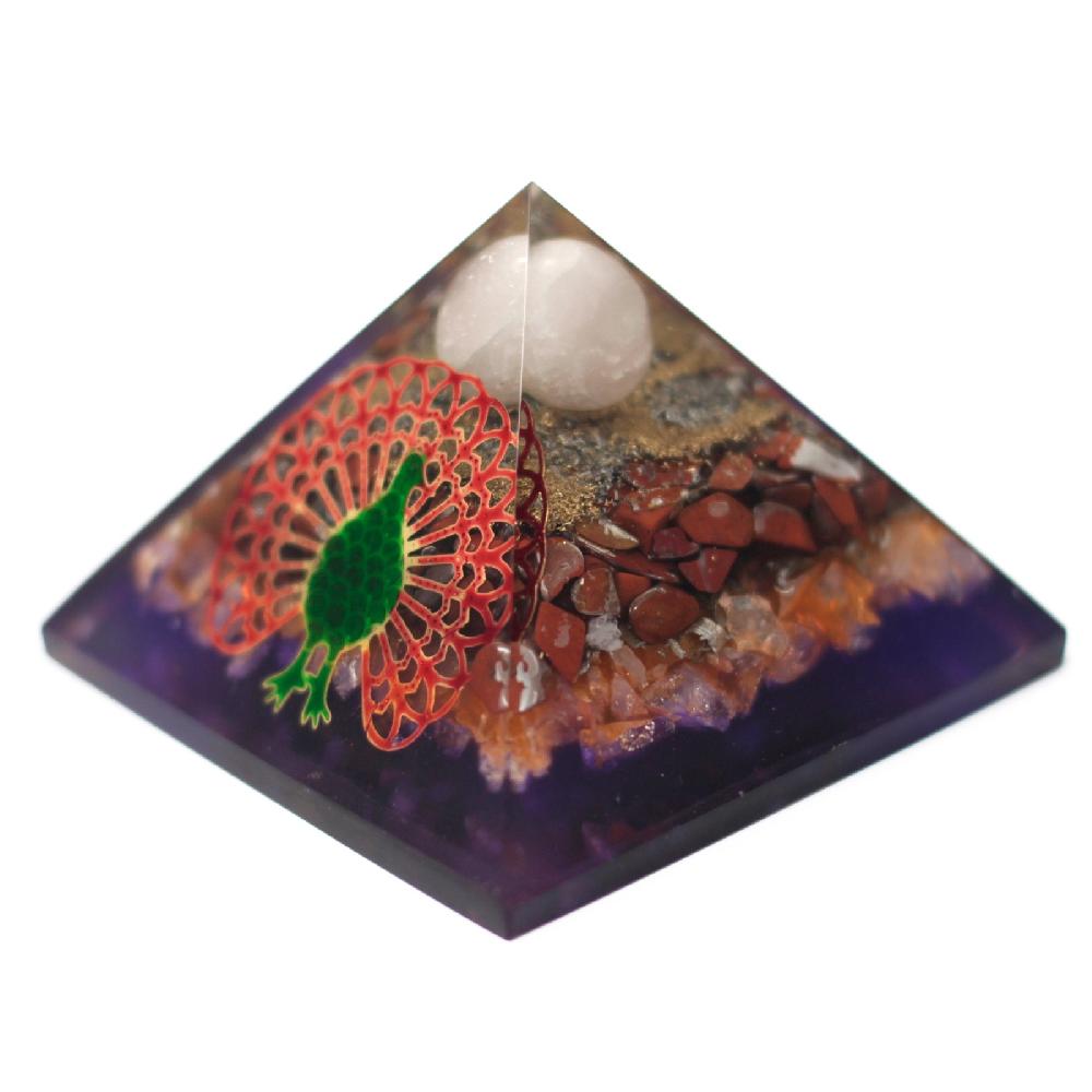 Lrg Organite Pyramid 80mm - Peacock