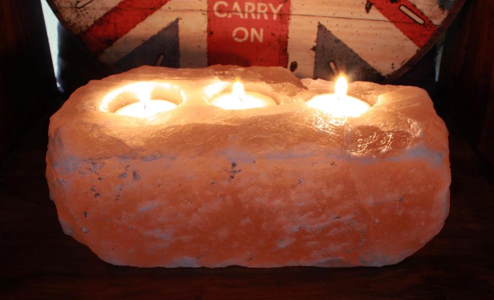 Natural Salt Candle Holder - 3 Holes