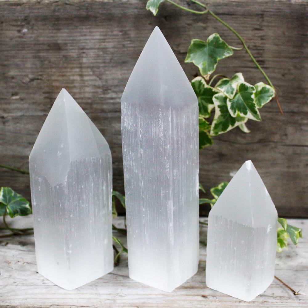Selenite Pencil Point Tower - 20 Cm