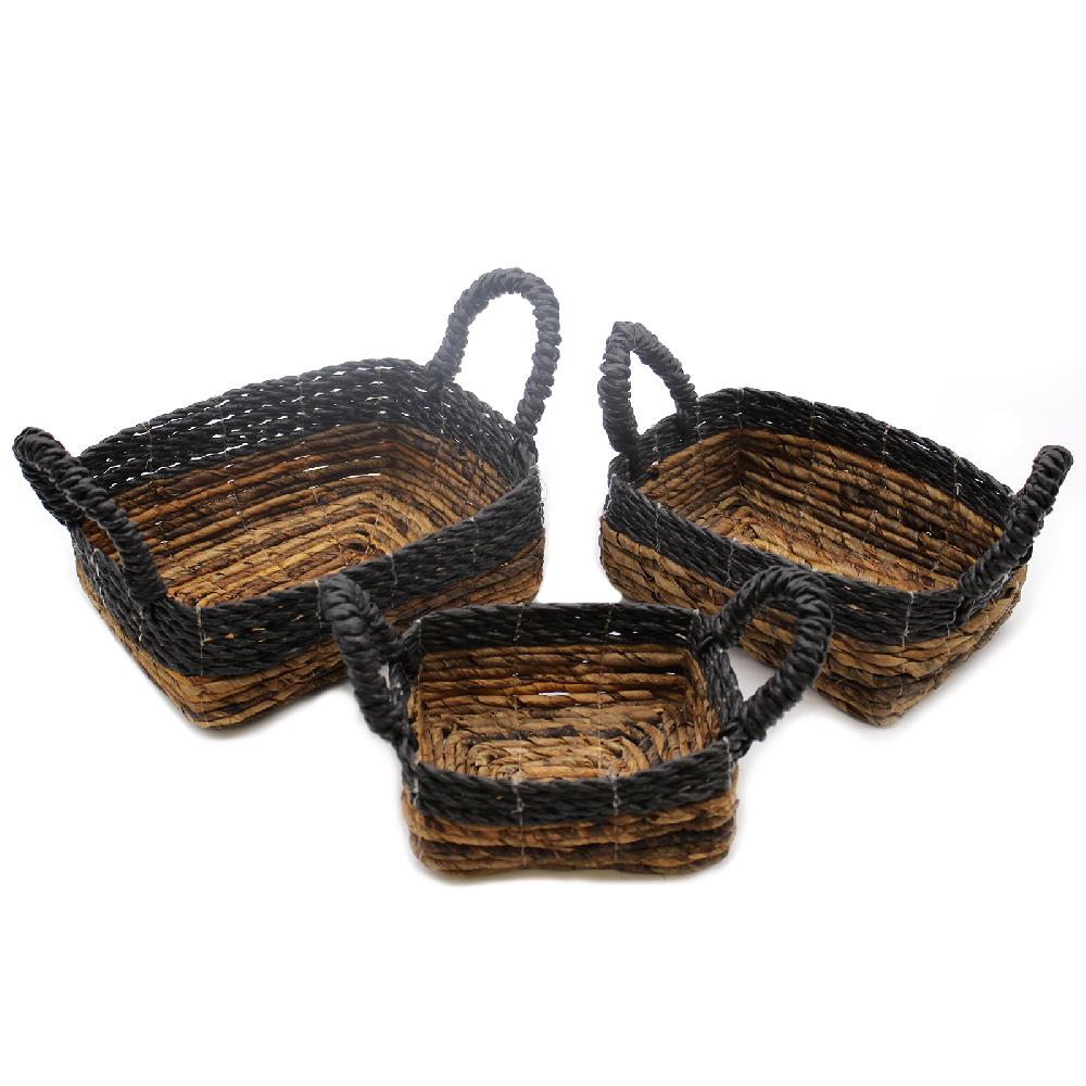 Banana Leaf & Hitam Raffia Square Basket- Set Of 3