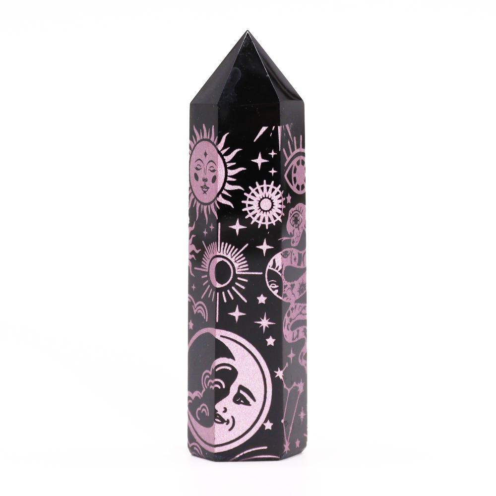 Black Obsidian Points (approx 60-70 Gm 9cm) - Mystic Story - Rose Pink