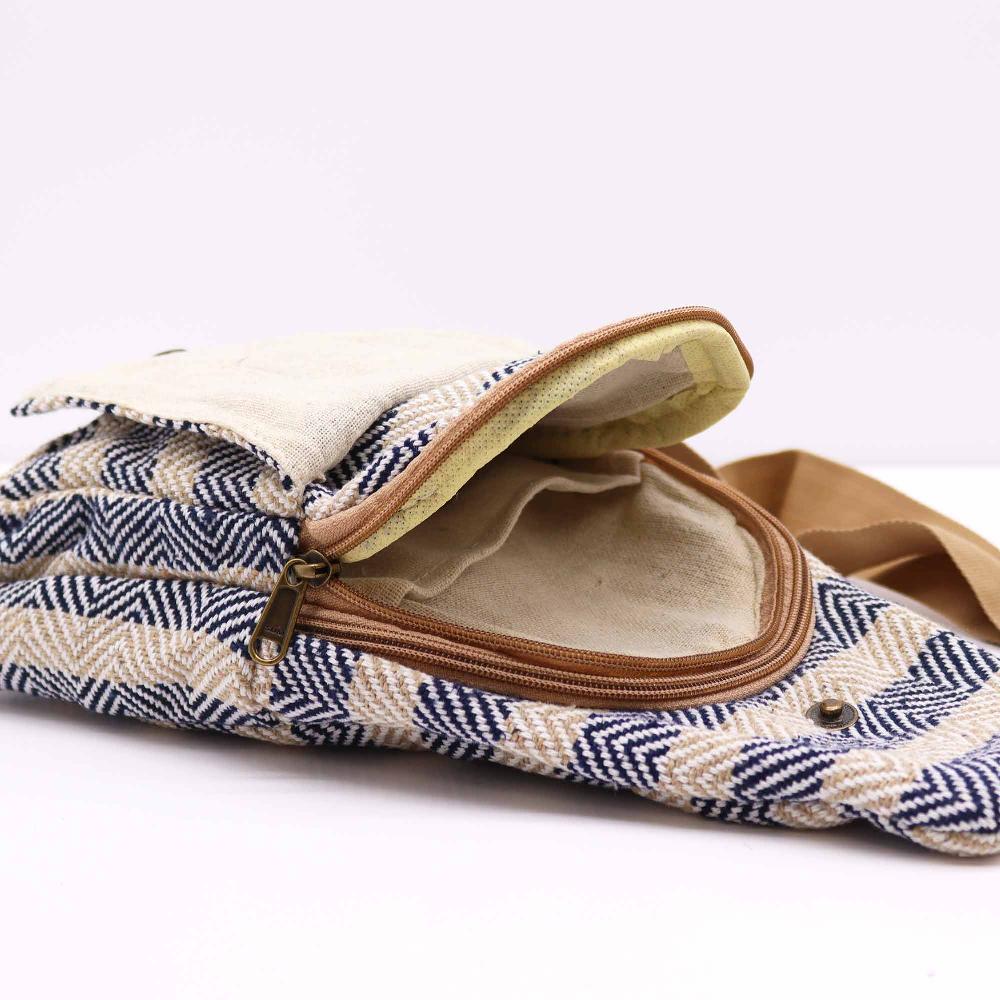 Body Cross Bag Natural Cotton - Tan & Navy