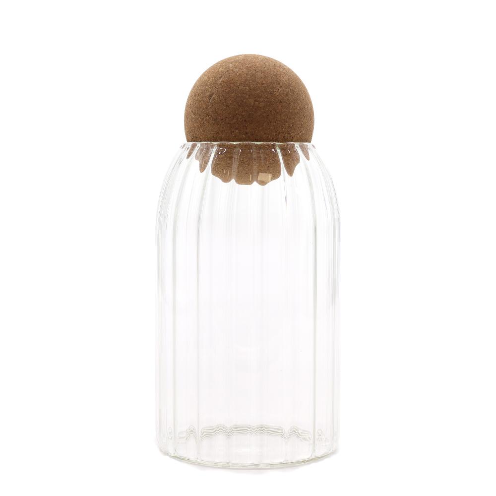 Cottage Cork-Ball Glass Jar - Ribbed - 15cm