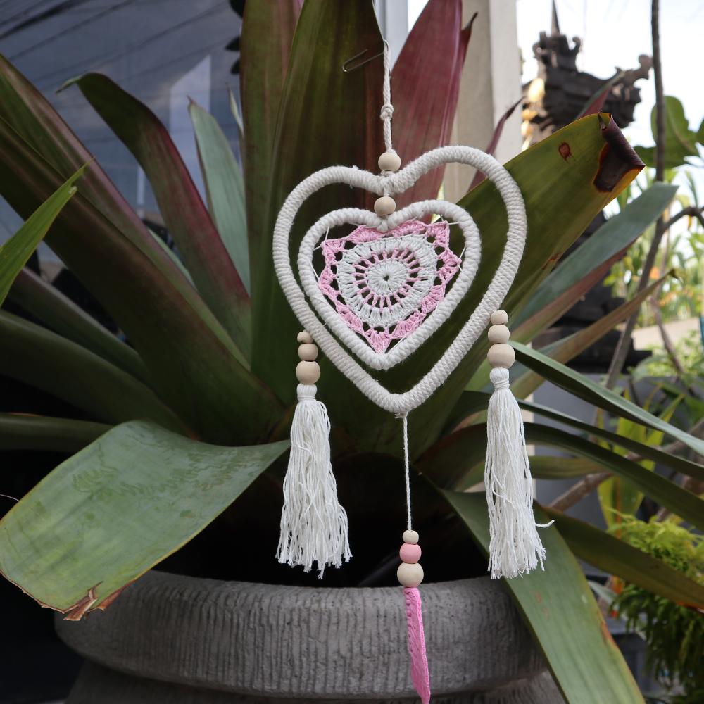 Dream Catcher - Medium Pink Heart In Heart - 35cm