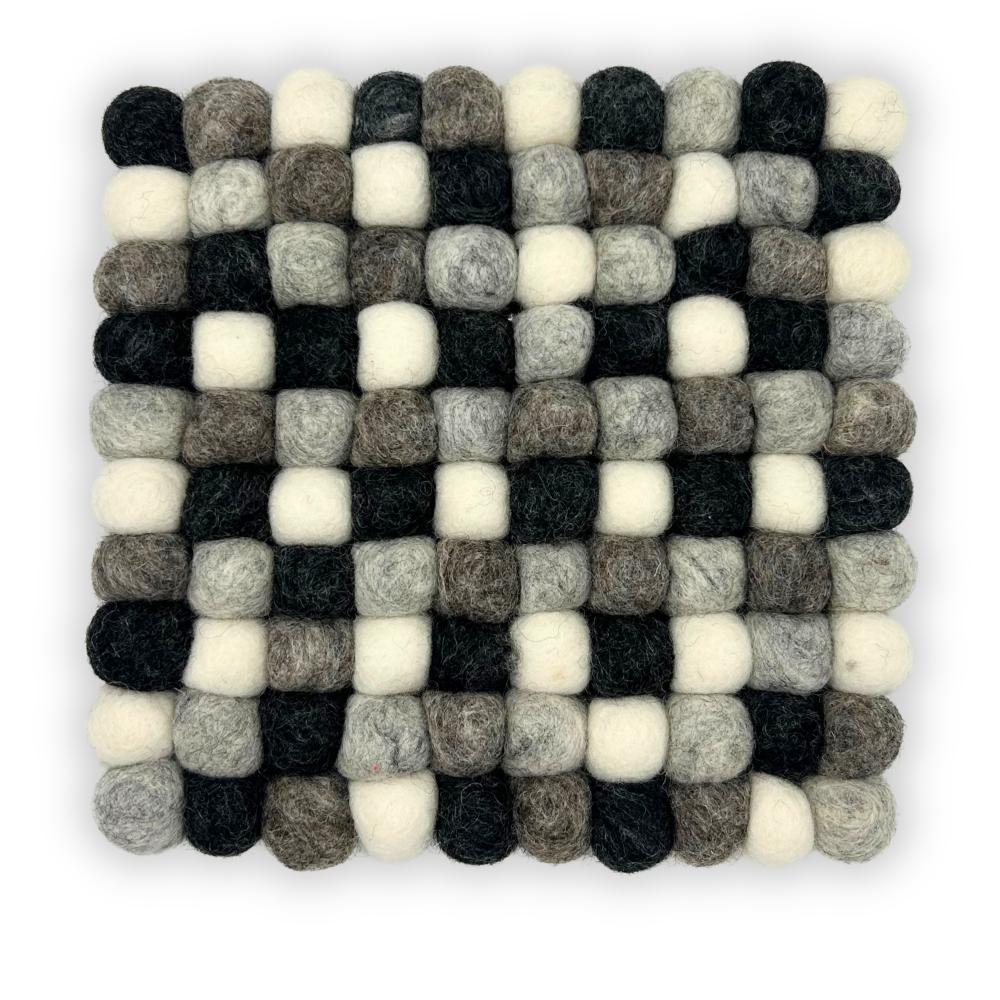 Felt Ball Square Placemat - 20cm Multi Grey Colour