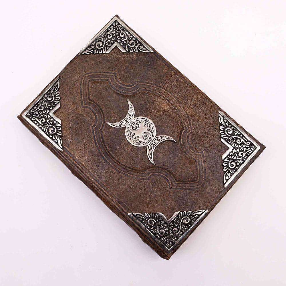 Hefty Brown Tan Book - Zinc Triple Moon Decor - Deckle Edges Pages - 26x18cm