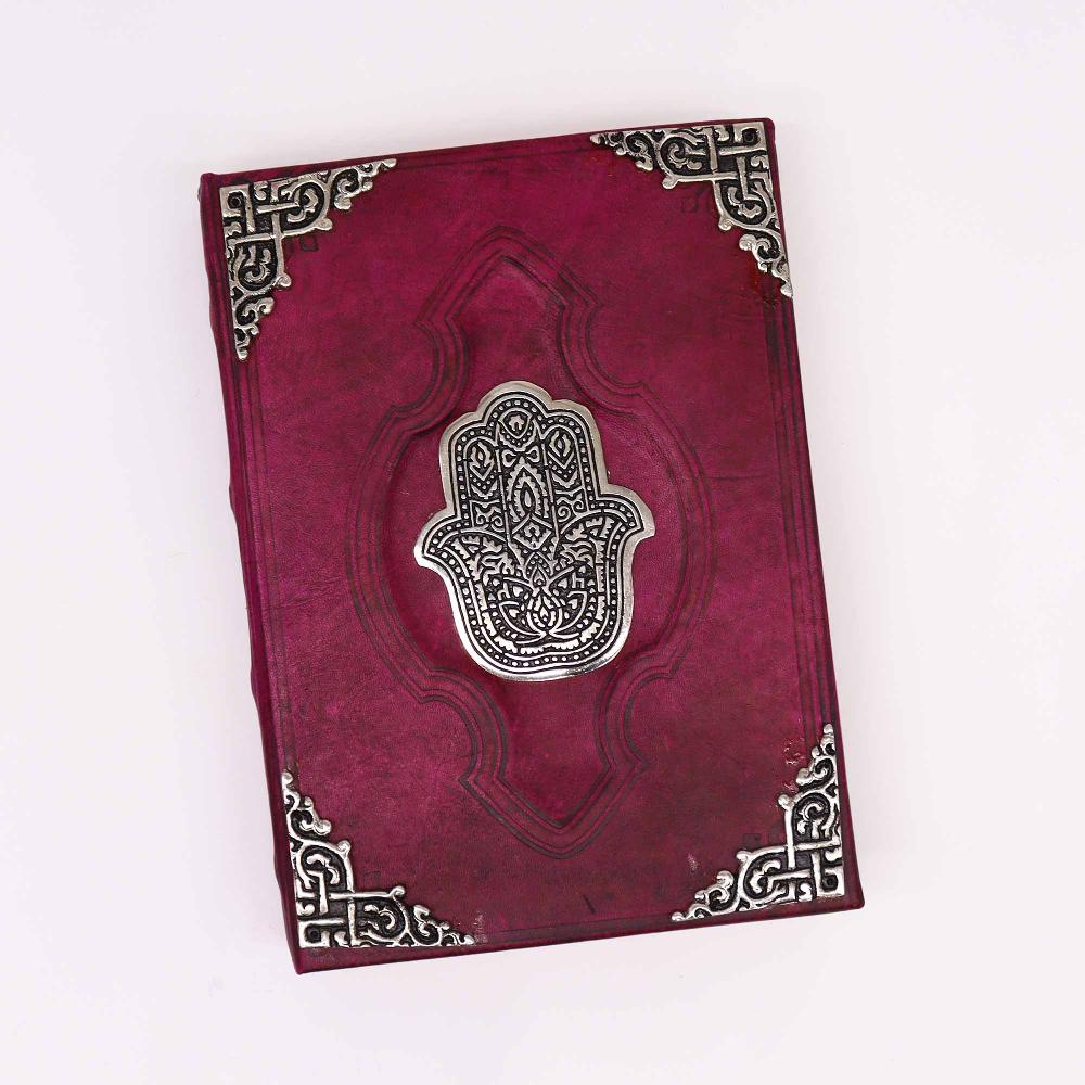 Hefty Red Tan Book - Zinc Hamsa Decor - Deckle Edges Pages - 26x18cm