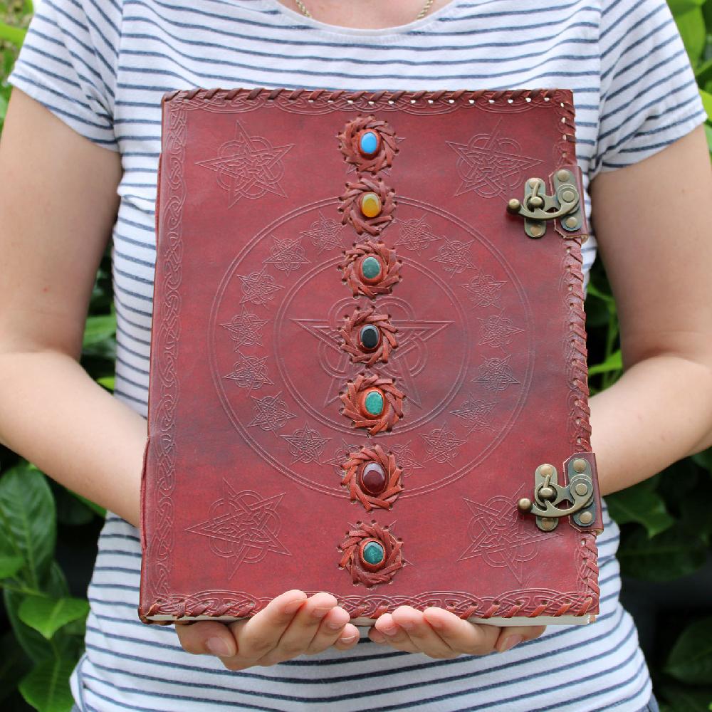 Huge 7 Chakra Leather Book - 10x13 Inches (200 Pages)