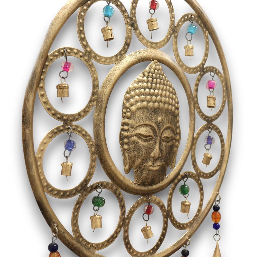 Indian Chimes - Lrg Buddha Face 15 Bell Chimes - 36cm