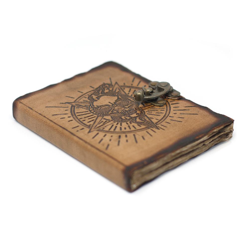 Leather Pentagon & Skull With Burns Detail Notebook (7x5")