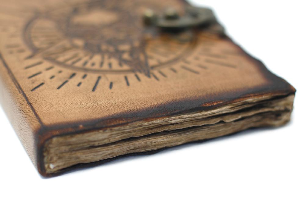 Leather Pentagon & Skull With Burns Detail Notebook (7x5")