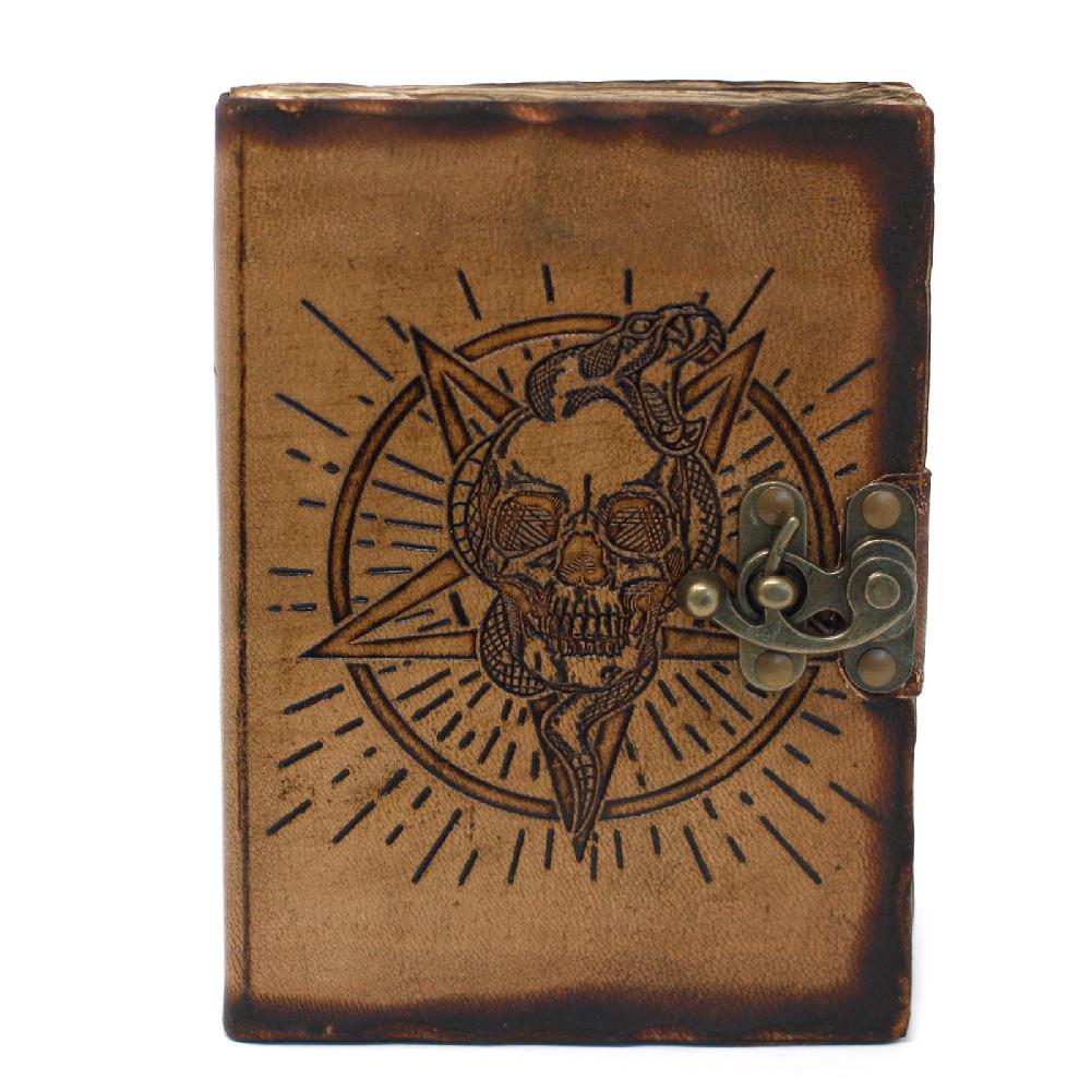 Leather Pentagon & Skull With Burns Detail Notebook (7x5")