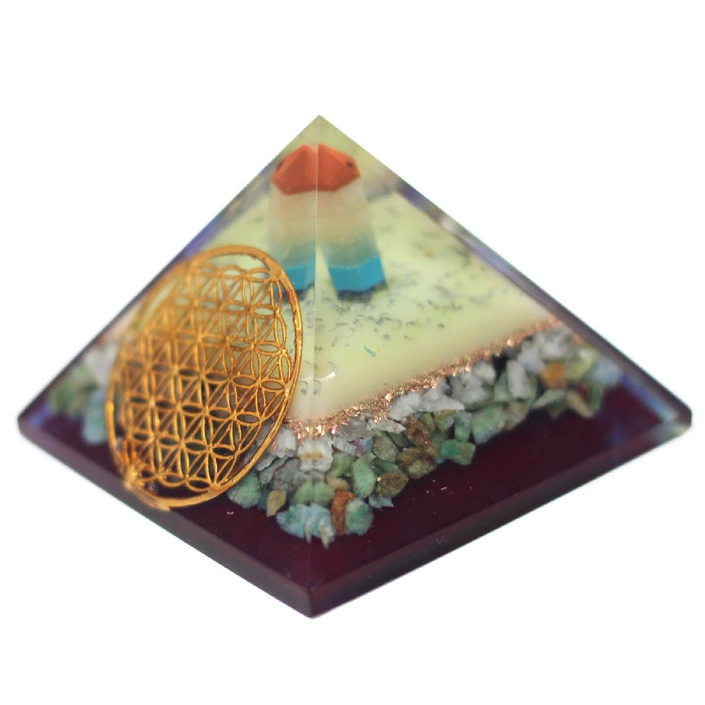 Lrg Organite Pyramid 80mm - Flower Of Life Symbol