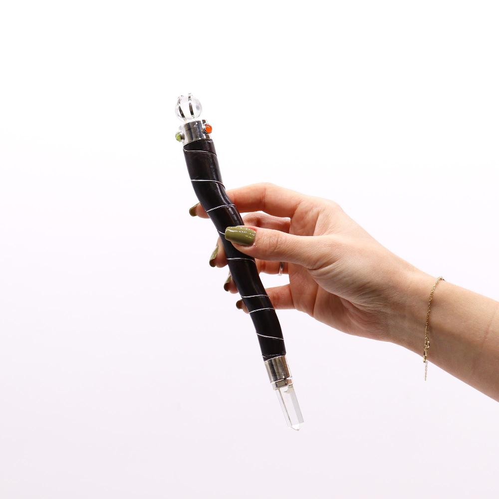 Natural Curved Wood And Rock Quartz Wand