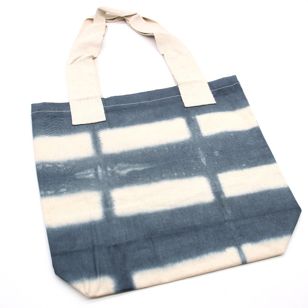 Natural Tie-Dye Cotton Bag (8oz) - Grey Blocks - Natural Handle