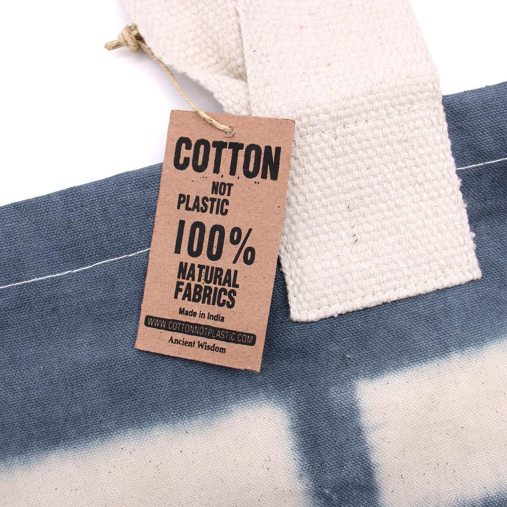 Natural Tie-Dye Cotton Bag (8oz) - Grey Blocks - Natural Handle