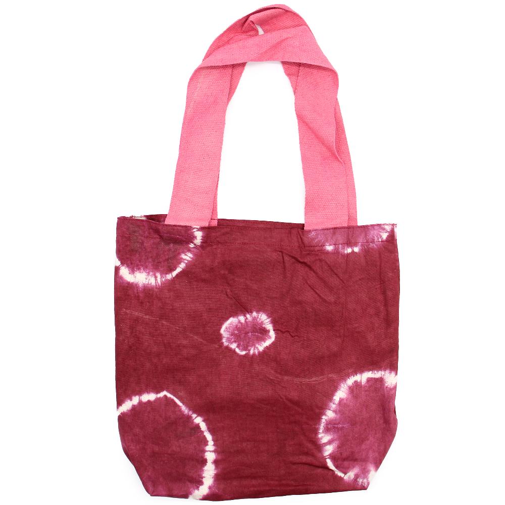 Natural Tie-Dye Cotton Bag (8oz) - Maroon Rings - Pink Handle