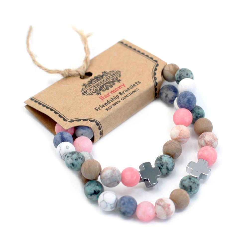 Set Of 2 Gemstones Friendship Bracelets - Harmony - Rainbow Gemstones