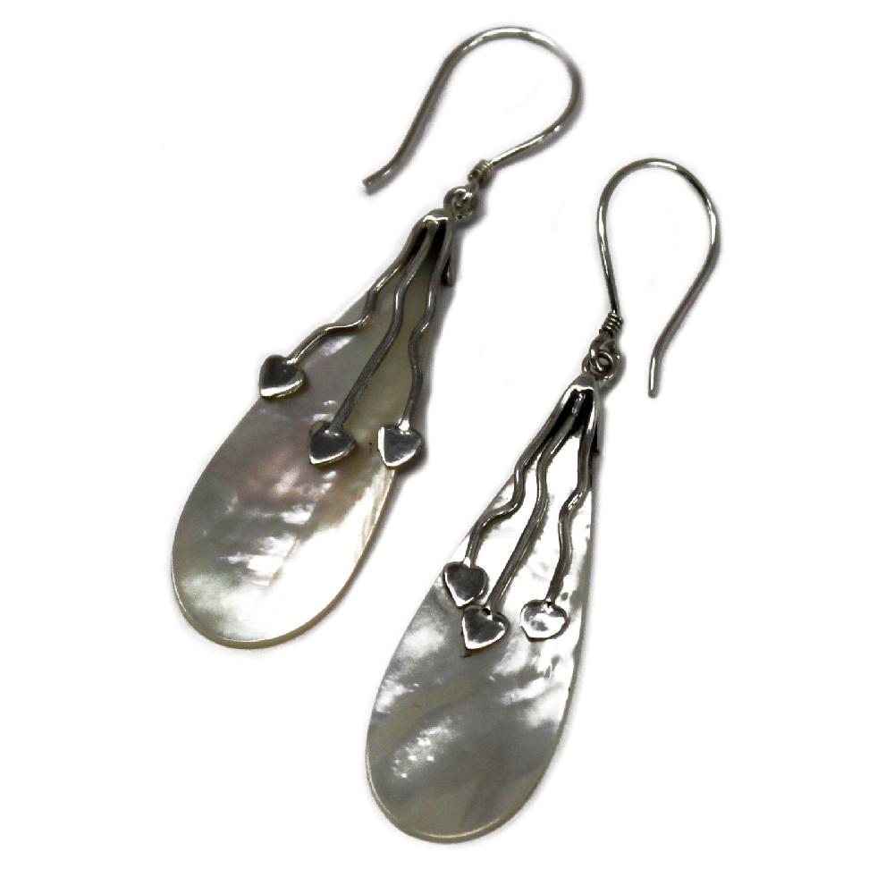 Shell & Silver Earrings - Three Hearts - MOP