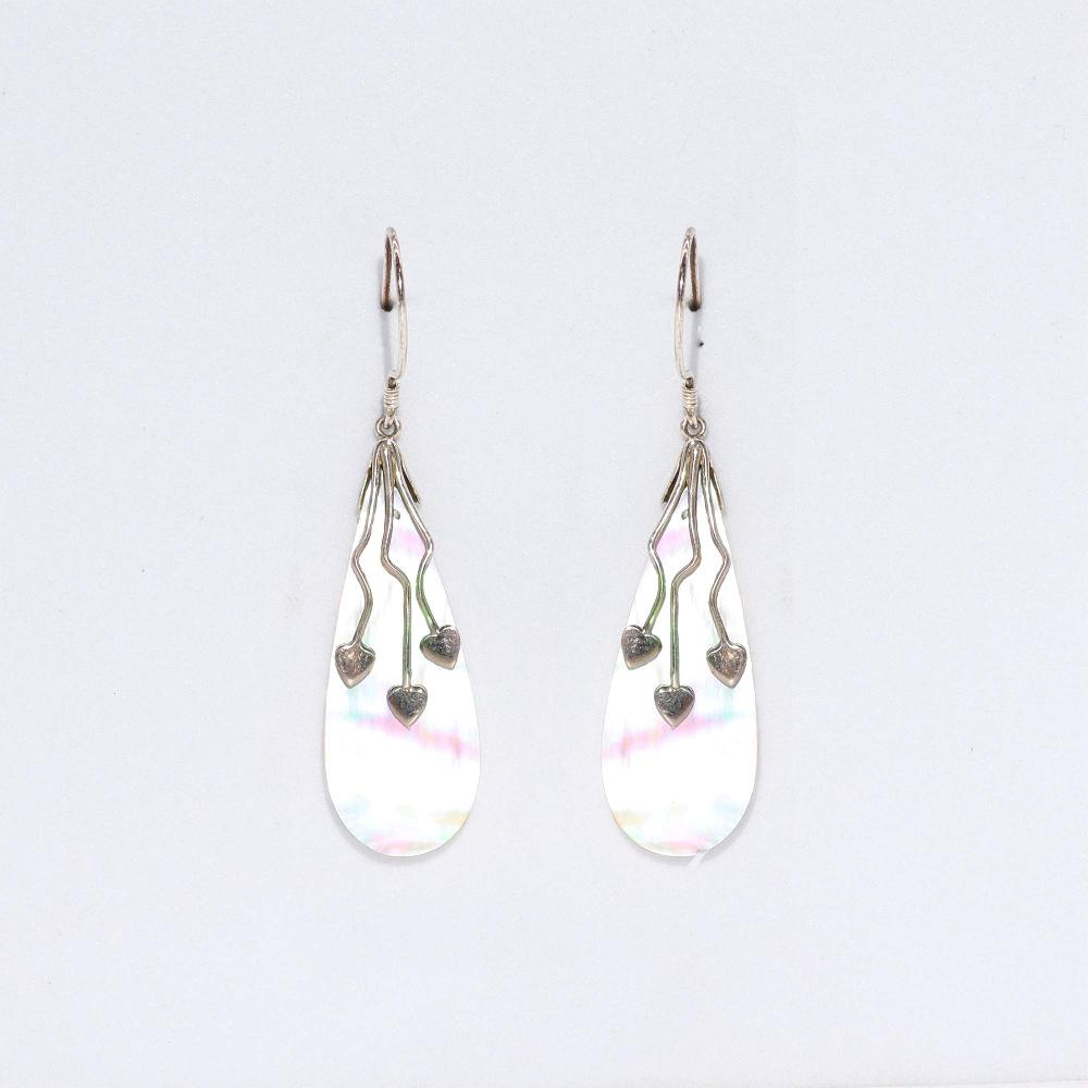 Shell & Silver Earrings - Three Hearts - MOP