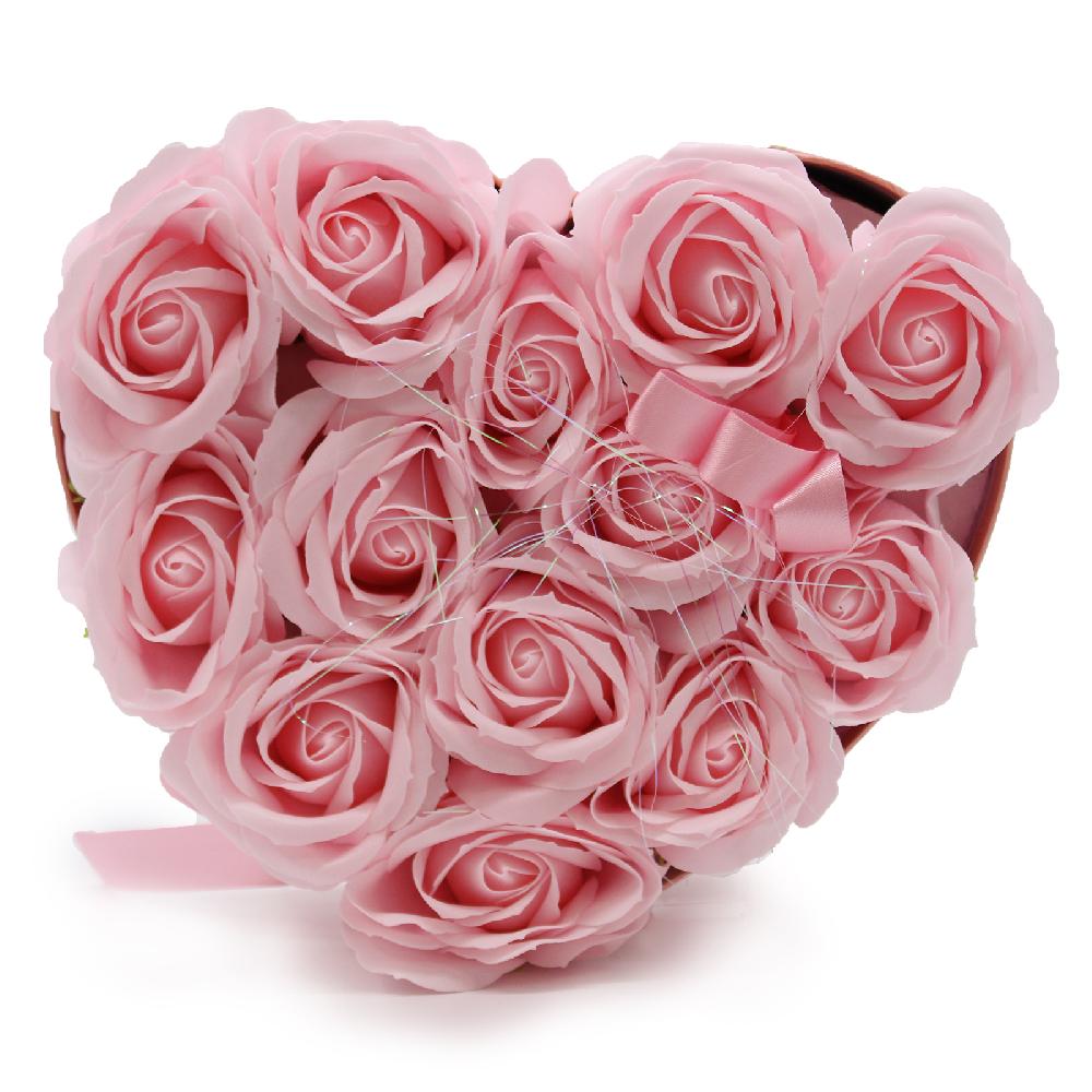 Soap Flower Gift Bouquet - 13 Pink Roses - Heart