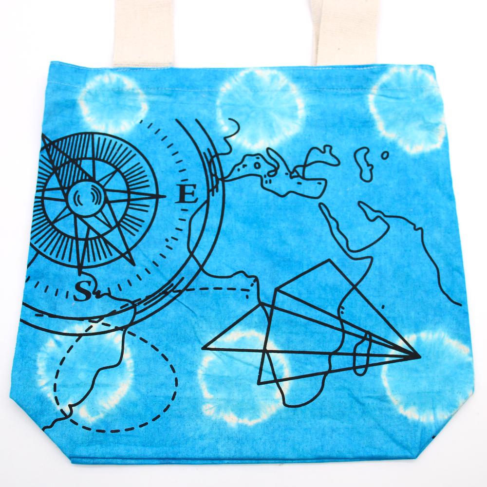 Tie-Dye Cotton Bag (6oz) - Compass - Blue - Natural Handle