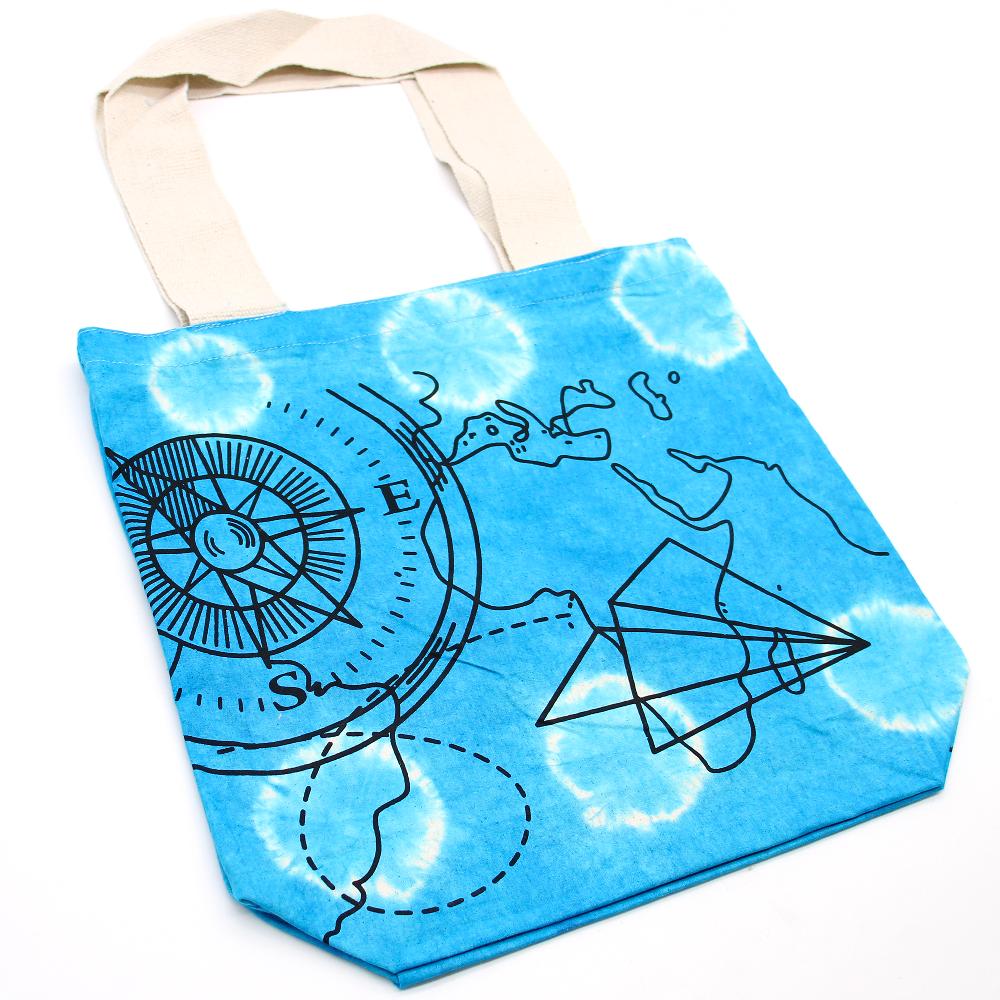 Tie-Dye Cotton Bag (6oz) - Compass - Blue - Natural Handle