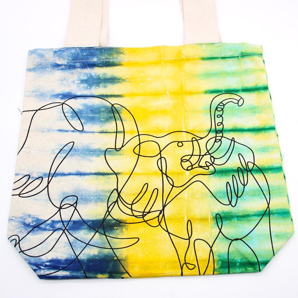 Tie-Dye Cotton Bag (6oz) - Elephants - Multi - Natural Handle