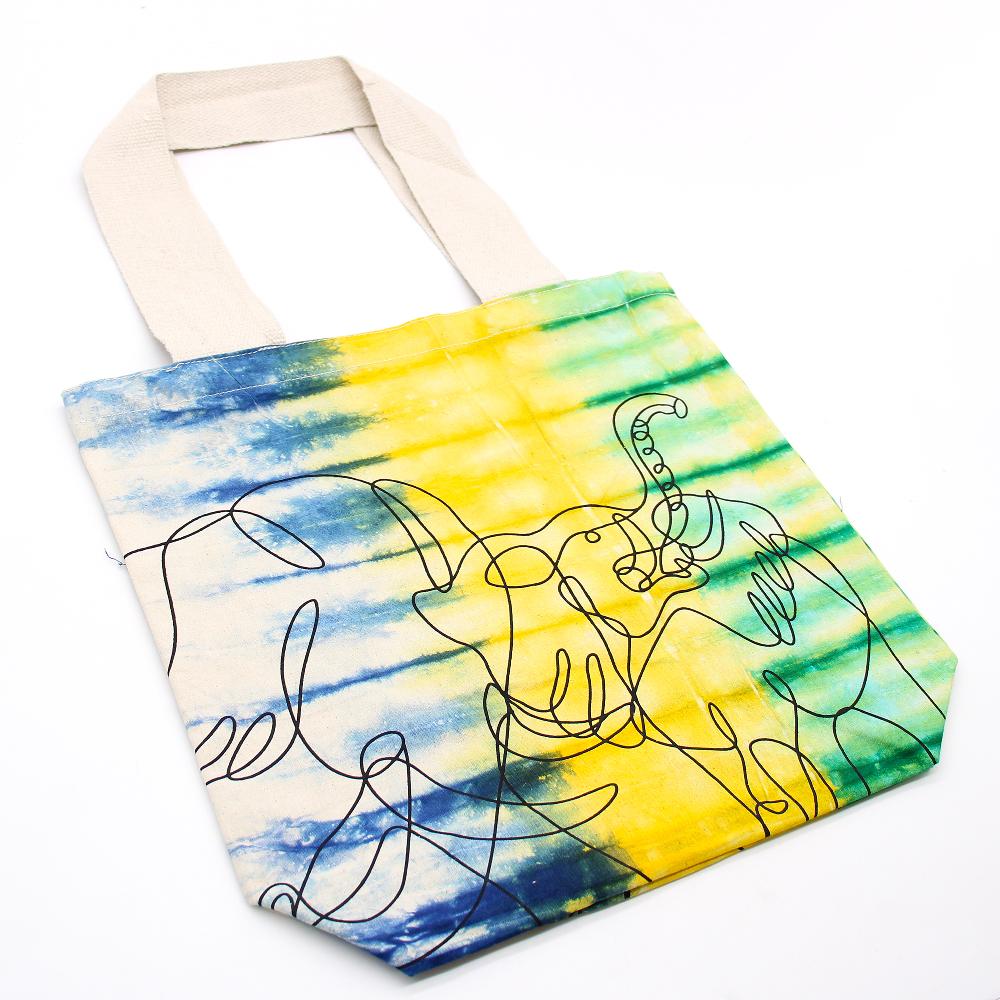 Tie-Dye Cotton Bag (6oz) - Elephants - Multi - Natural Handle